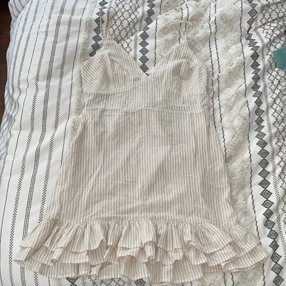 MINKPINK Rosana Tieback Summer Dress, Cream Stripe Color, size Large